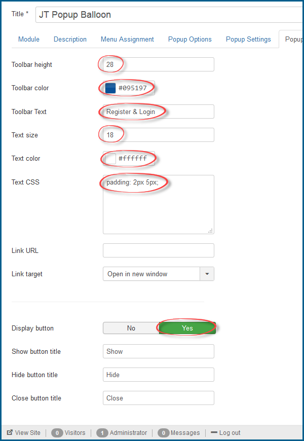 JT Popup Balloon Pro Toolbar Settings JT Popup Balloon Pro Toolbar Settings