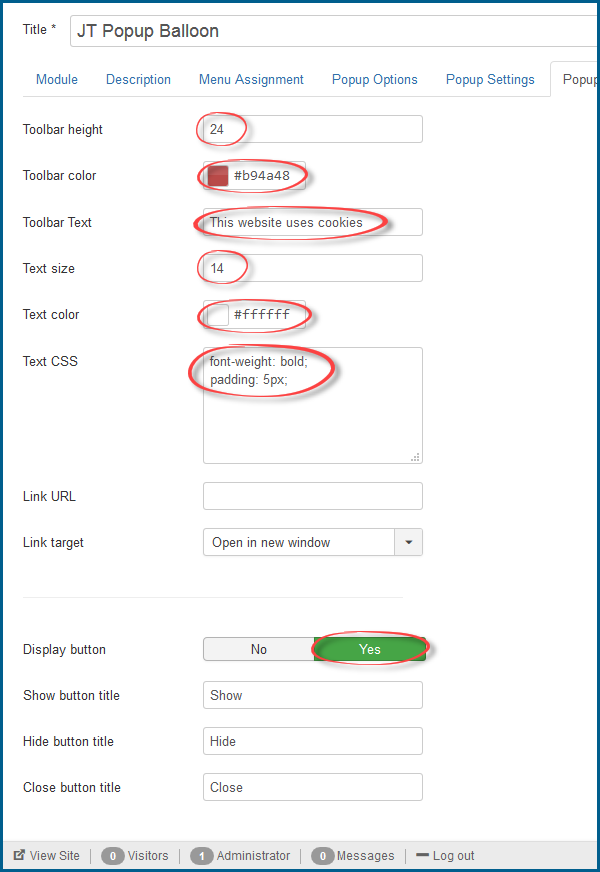 JT Popup Balloon Pro Toolbar Settings JT Popup Balloon Pro Toolbar Settings
