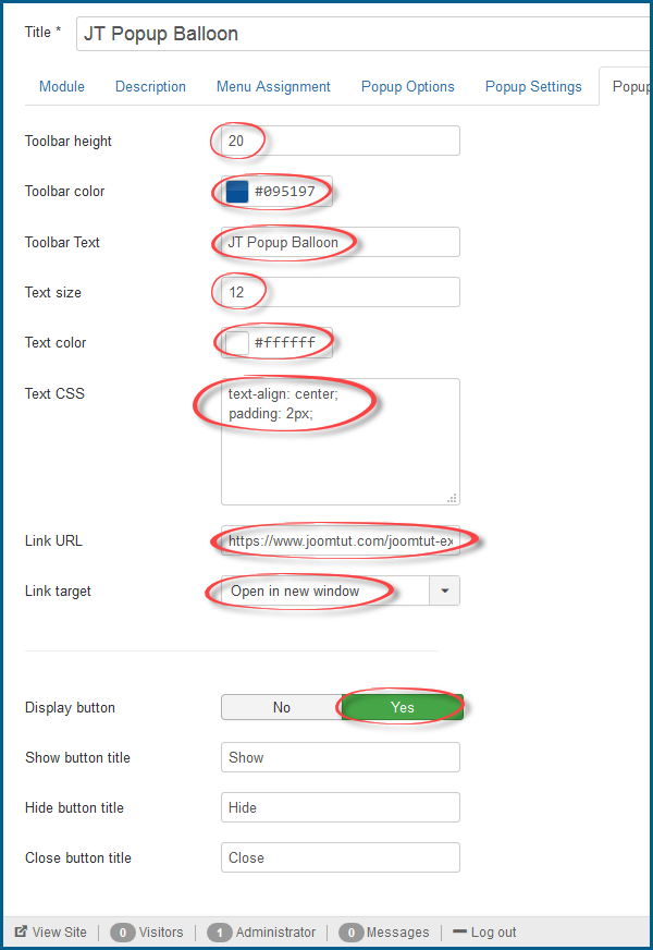 JT Popup Balloon Pro Toolbar Settings JT Popup Balloon Pro Toolbar Settings